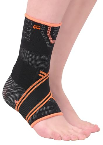 TYNOR Ankle Binder for Men & Women, Ankle Compression Sleeve, Adjustable Ankle Brace Support for Sprained Ankle, Plantar Fasciitis, Ankle Support Breathable Nylon Ankle Wrap - Black & Orange, XL
