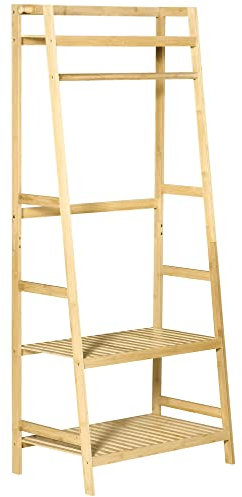 HOMCOM Porte-manteau en bois de bambou avec étagères pour l'entrée et la chambre, 70x42x164cm