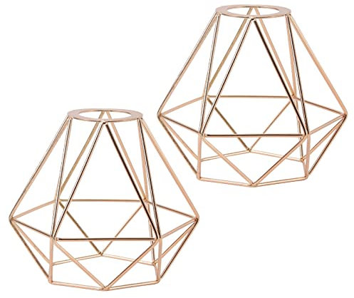 TOKIUS 2 x Vintage-Lampenschirm, 16 cm, Lampenschirm, Diamantkäfig-Form, für Pendelleuchte, Deckenleuchte, Tischlampe, Wandleuchten (Gold glänzend)