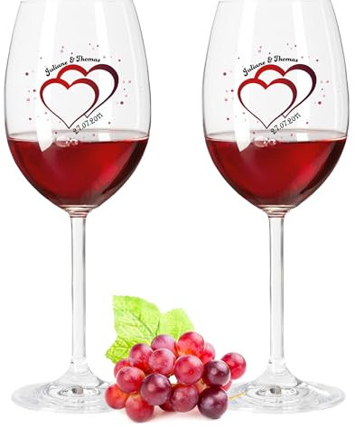 GRAVURZEILE Leonardo Weingläser mit UV-Druck - Für die Hochzeit - Personalisiert mit Namen & Datum - Geschenk zur Hochzeit mit Herz Motiv - Geschenke für Sie & Ihn - Farbe: Daily UV