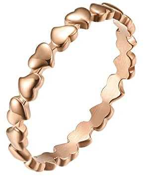 Epinki 3MM Anelli Fascia Donna Acciaio Inossidabile, Anello Forma del Cuore Oro Rosa Anelli Fidanzamento Fedine Misura 12