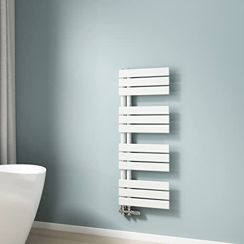 EMKE Radiateur Panneau, Sèche Serviettes à Eau Chaude 456W, Porte-Serviettes pour Le Chauffage de la Salle de Bain, Chauffe Serviettes à température constante 104 * 40 cm, Blanc