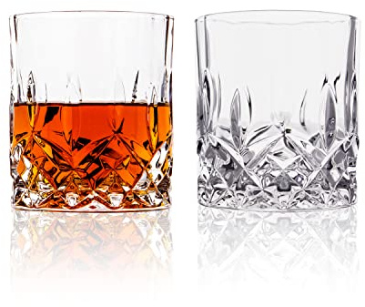 LEMONSODA Crystal Cut Old Fashioned Glass Sets - 10oz/12oz Ultra-Clear Premium Lead-Free Rocks Glass Tumbler For Drinking Bourbon, Scotch, Cognac, Cocktails (10oz, Set of 2)