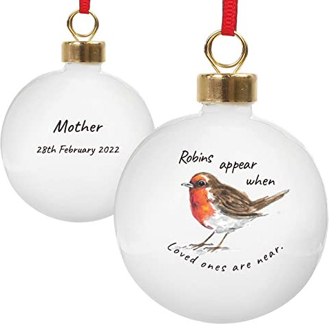Personalised Christmas Tree Bauble Robins Appear Ceramic Bauble Memorial Remembrance