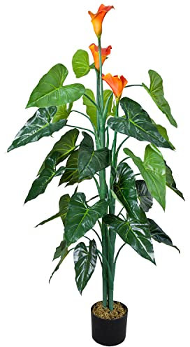 Decovego Drachenwurz Calla Lily Kunstpflanze Künstliche Pflanze 125 cm Kunstblume Kunstbaum Innendekoration Kunst Pflanze wie echt im Topf