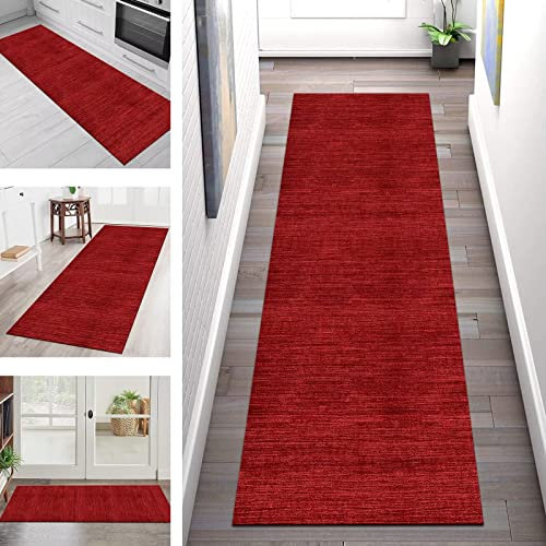 Läufer Teppich Lang Flur rutschfest Waschbar Küche Korridor Teppichläufer Rot 3D Abstract 70X300CM Teppichmatten Küchenläufer Wohnzimmer Kinderzimmer Esszimmer Anpassbare Küchenteppich Meterware