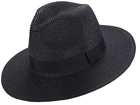 EightSpace Frauen Männer Panama Hut, rollbare UV Sonnenhut, breite Krempe Strohhut, Fedora Hut, Strand Sommer Hut, Bequeme 50+ hautfreundlich