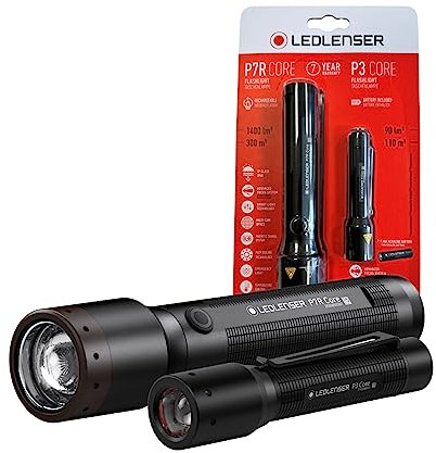 Ledlenser P7R Core Rechargeable & P3 Core AAA LED LED Torch, Water Resistant (IP68), Super Bright 1400 Lumens, Powerful Searchlight Torch, Dog Walking, Hiking & Camping Equipment, Up to 90h Run Time