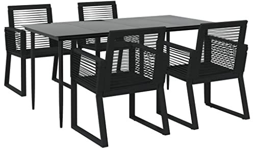 vidaXL Garten Essgruppe 5-TLG., Gartenmöbel Set Tisch 4 Stühle, Sitzgruppe für Garten Terrasse, Gartengarnitur Gartenset, Schwarz PVC Rattan
