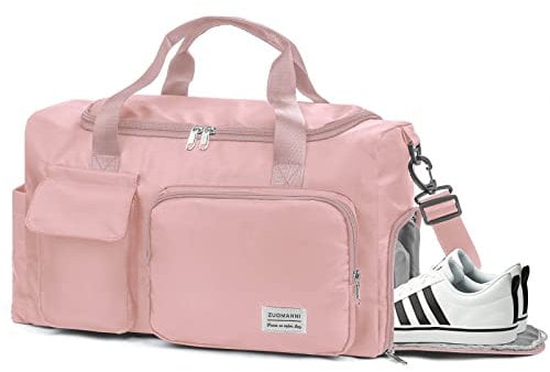 Feelhap Sporttasche Damen Reisetasche Herren,Gepäcktasche Große Weekender Fitnesstasche mit Schuhfach und Nassfach,Wasserabweisende Urlaubstasche Trainingstasche Gym Bag für Damen Herren (Rosa)