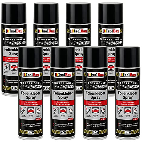 Isolbau Folienkleber-Spray - Professioneller Baukontaktkleber zum Verkleben von Bau- und Dampfsperrfolien - Für PVC, Holz, Beton uvm - 8 x 500 ml