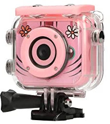 Children's Camera Waterproof IP68 Underwater Camera Robust Housing with Holder Memory Card Slot up to 32 GB Diy Set Zoom Large Display Gift Idea for Children from 3 Years Pink