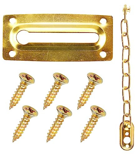 Door Security Chain Lock, GLADFRESIT Heavy Duty Guard Safety Door Chains with 6 Screws - Brass Latch Front Door Chain Catch Restrictor