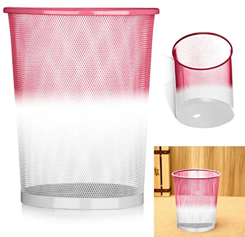 ARA CHOICE Colourful Mesh Waste Bins Rubbish Paper Wastebasket Trash Can Dustbin For Home Office Durable and easy to use Recycling Bin for Bedrooms Multi Colour. (Red Rose)