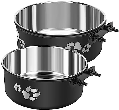 OFFKITSLY Hundehütten-Wassernapf, Edelstahl, kein Verschütten, 2 Stück, hängende Hundenäpfe für Hundehütte, Käfig, Metall-Futterspender für Hunde und Katzen