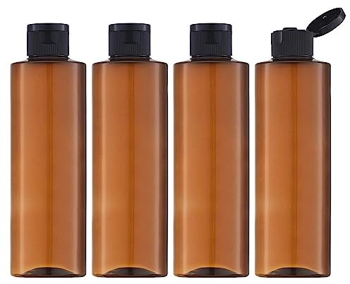 Toureal 250ML Botella de Viaje Flip-Cap (4 Piezas) Contenedor Vacío para Cosméticos con Embudo (Marrón)