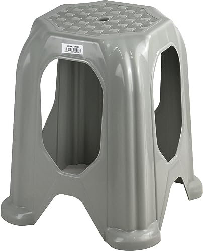 Sterling Ventures Large Plastic Sitting Stool Stackable Rattan Design 39 x 39 x 46.5cm (Grey)