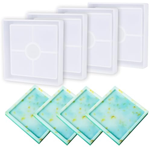 Zocipro 4pcs Moule Resine Epoxy Plateau,Moule Silicone Resine Epoxy,Moule sous-Verres Resine Epoxy, pour DIY Dessous-de-Verre Plateau,Moule pour Résine Époxy