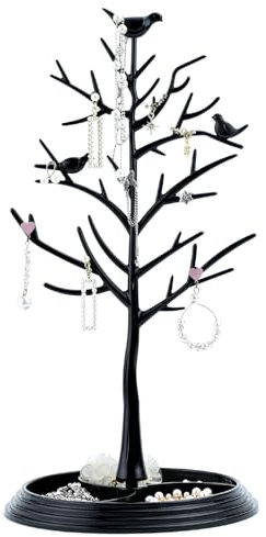 Fadcaer Jewellery Tree Stand Keyring Display Stand Necklace Earring Hanger Necklace Rack Holder Hanging Earring Necklace Organiser Tree Shape Jewllery Stand Hanging Pendant for Decorate (Black)