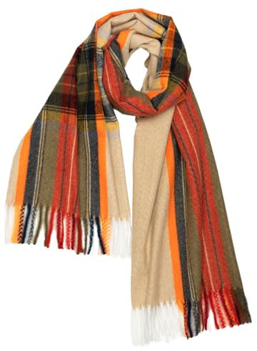 Caspar SC513 Damen XXL Fransen Tartan Plaid Winter Schal, Farbe:beige, Mode Größe:One Size