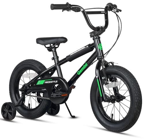 AVASTA 14 Inch Little Kids Bike für 3 4 5 Jahre alt Jungen Mädchen Beiginner Riders BMX Style Fahrrad mit Stützrädern Coaster & hinten V-Bremse,schwarz