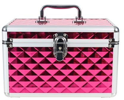 Aluminium Hard Make Up Travel Storage Box Cosmetic Beauty Vanity Case Organiser (Fucshia Pink)