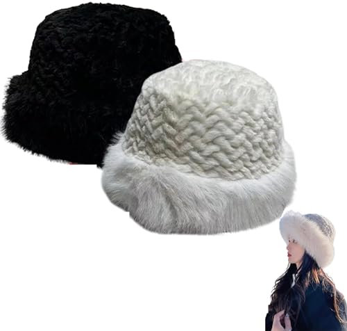 Women's Warm Fashion Synthetic Rabbit Fur Fisherman Hat,Faux Fur Trimmed Winter Hat,Warm Fluffy Fisherman Cap (04,Medium)