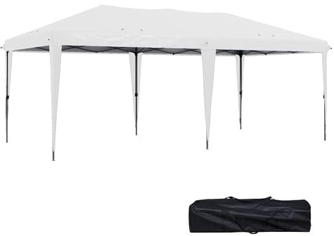 Outsunny Faltpavillon Pop-up Pavillon ca. 6 x 3m Gartenzelt höhenverstellbar UV-Schutz mit Tasche Stahl-Verstrebungen, Weiß