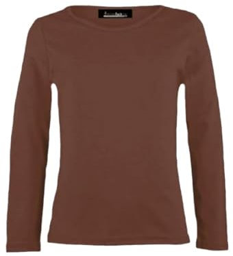 Girls Plain Tops Long Sleeve Basic Stretch Round Neck T-Shirt School Tee Top Brown 11-12 Years