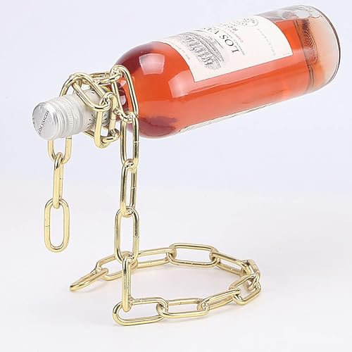 Support Universel pour Bouteille de vin, Design de chaîne Flottante, élégant et Magique, en Acier Inoxydable, décoratif (Or)