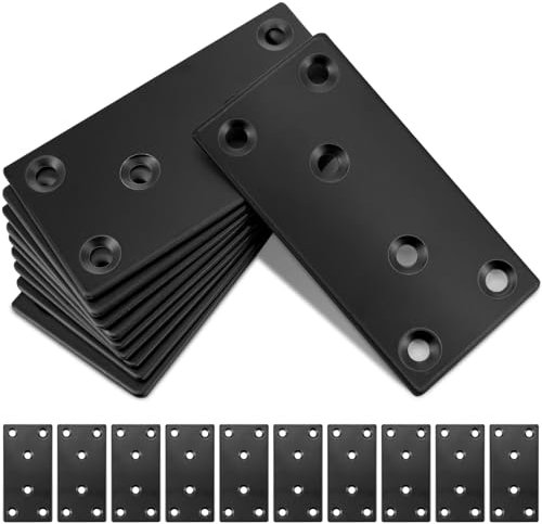 Gorffy 10Pcs Flat Brackets for Wood, 80 × 40 × 1.75mm Flat Joining Plates, Sleeper Bracket Heavy Duty, Stainless Steel Mending Plates for Connector, Metal Brackets for Wood Fixing (Black)