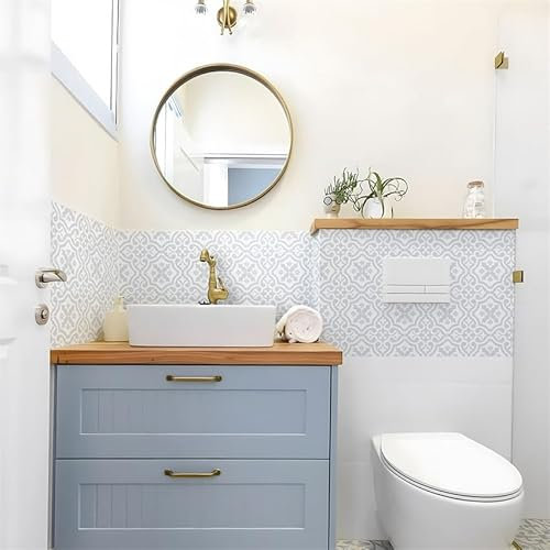 Fliesenaufkleber 15X15CM Hellblaue Blumen Küchenrückwand Folie 3d Fliesenaufkleber Bad PVC Klebefliesen Wasserdicht Selbstklebende Fliesen Leicht zu Schrubben Klebefliesen Boden(10PC)