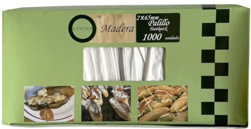 Palillos de madera para aperitivos, envueltos individualmente - Ideal para fiestas y cócteles - 1000 unidades (PALILLO 6,5 cm, 6.000 PIEZAS)
