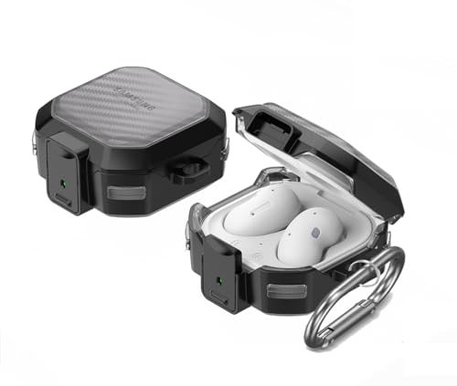 KQXG Cover per Samsung Galaxy Buds Live/Buds FE/Buds 2 / Buds Pro/Buds 2 Pro - Custodia Semi-trasparente Antiurto, PC Rigido e Silicone, Gancio Metallico, Visibilità LED, Case -ST Nero