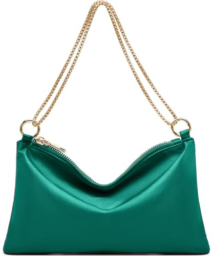 oscaurt Women's Evening Handbag Satin Shoulder Bag Purse for Prom Engagement Cocktail Party Wedding, Green, S