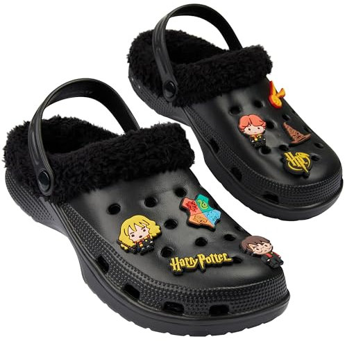 Harry Potter Damen Clogs gefüttert, warme Plüsch Hausschuhe - Geschenk für Frauen, Teenager (Schwarz, 37/38 EU)