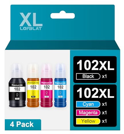 LOFBLAT 102 Compatible with Epson 102 Ink Multipack for EcoTank ET-2700 ET-2750 ET-2751 ET-2756 ET-3700 ET-3750 ET-4700 ET-4750 ET-15000 (Black Cyan Magenta Yellow, 4-Pack)