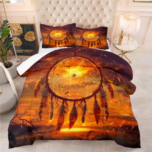 YUTNSAN Traumfänger Bettwäsche 200x200cm Mädchen 3D Federn Dreamcatcher Thema Bettbezug Weich Mikrofaser Boho Kinderbettwäsche Set mit Kissenbezug 80x80cm