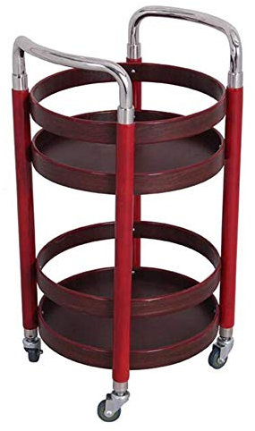 YAOSHER Lagerregal Küchenwagen Insel-Servierwagen 2-stufiger Servierwagen aus Massivholz Barwagen Griff Geländer Multifunktions-Gewerbewagen,Rot,40x80cm