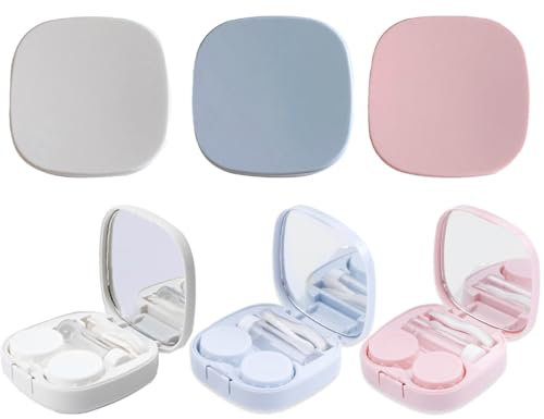 AIYVELU 3 Pcs Contact Lens Case with Mirror, Mini Travel Contact Lens Case, Portable Contact Lens Case for Traveler Hygiene - Blue, Pink and White