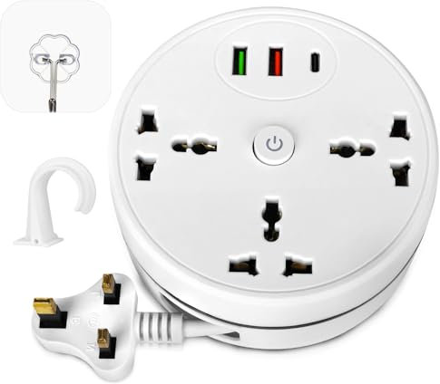 CLIUNT Universal Power Strip, 2.8m Travel Power Extension Lead with USB and Type-C, 2500W 10A, Multi Smart Power Socket Plug Extension with Extension Cord for Home Office Travel (UK)