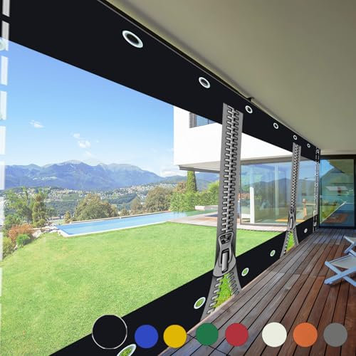 Transparent Tarpaulin Side Panels with Zip,Waterproof Clear Tarp Curtain,Outdoor Heavy Duty Splicing Tarpaulin with Eyelets,for Patio,Pergola, Porch, Gazebo,HxW-2.4x2.4m/7.87x7.87ft,Customisable