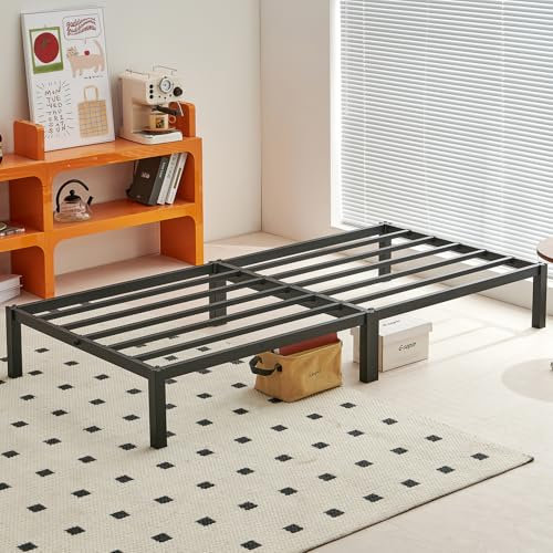 FetiNes Bettrahmen Einzelbett 90 x 190 cm Plattformbettrahmen Metallbett Palettenbett Bausteinbett, Keine Schraubwerkzeuge für die Montage erforderlich, Schwarz