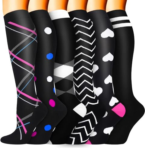 6 Paar Kompressionsstrümpfe für Damen und Herren, Bunte Kompressionssocken Stützstrümpfe für Laufen, Sport, Flug, Reise, Radfahren.04-multi-6 Paar S/M