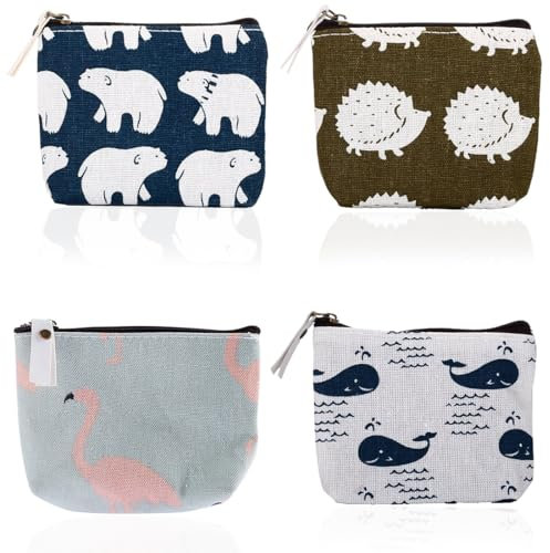 KOLZEMV 4 Stück Kleiner Geldbeutel Damen, Mini Tasche, Geldbörse Mit Reißverschluss, Tragbare Portemonnaie, Kosmetiktasche Für Münzen, Karten, Schlüssel