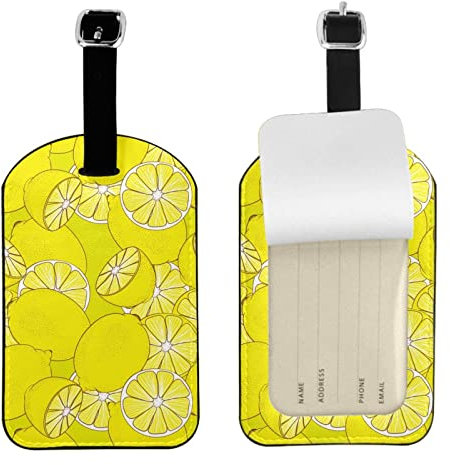 Juicy Lemons Gepäckanhänger aus Leder, mit Namensausweis, Gepäckanhänger, Rucksack, Kofferetiketten, Reisetaschen-Identifikatoren für Damen und Herren, Gelb