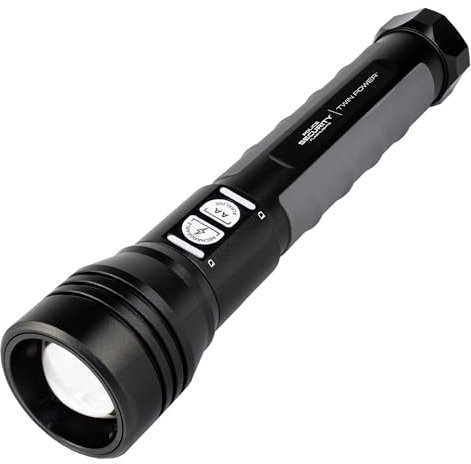 Police Security Twin Power 2000 Lumen LED Flashlight - Choose Your Power - Ultra-Bright Rechargeable w/Backup Battery, 13 Hour Runtime, Water & Impact Resistant – Emergencies, Camping, Hiking