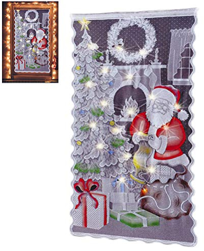 Masyrt Weihnachts-Spitzen-Halbverdunkelungsvorhänge mit LED-Lichtfunktion, Weihnachtsmann-Design für Wohnzimmer und Schlafzimmer – Ideal für Weihnachtliche Heimdekoration (mit