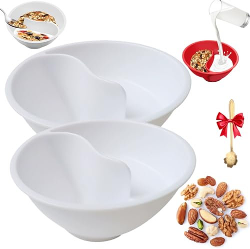 Never Soggy Cereal Bowl, Divided Cereal Bowl, Separated Anti Soggy Crunch Snack And Dip Bowls, No Soggy Cereal Bowl,Reusable Snack And Dip Bowls,Cereal Bowl Separate Milk For Kids And Adults (2C)