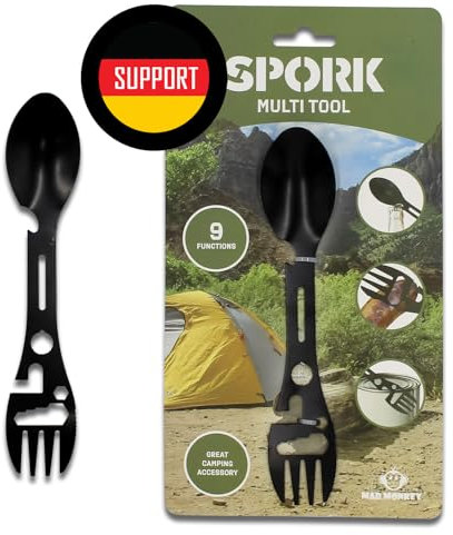 Cuillère Spork en acier inoxydable - 9in1 Gadgets camping-car - Multitool camping polyvalent - Cuillère Outdoor